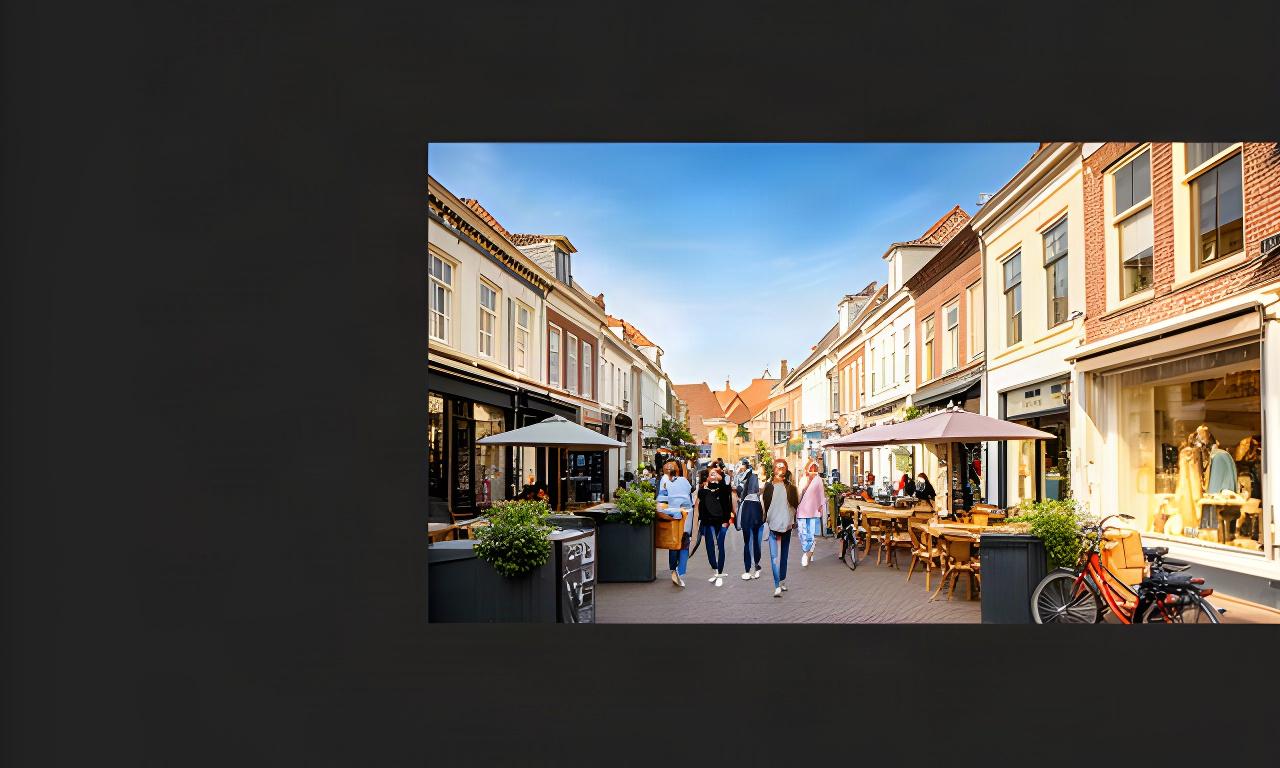 Winkelstraat in Lochem met lokale winkels, terrassen en bezoekers op een heldere dag