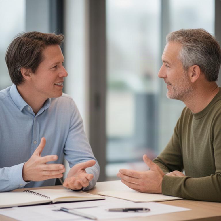Strategisch adviseur bespreekt bedrijfsdoelen met een MKB-ondernemer in Lochem